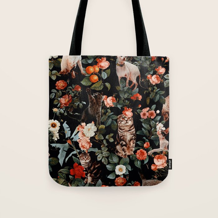 Cat and Floral Pattern II Tote Bag Gallery Image 1