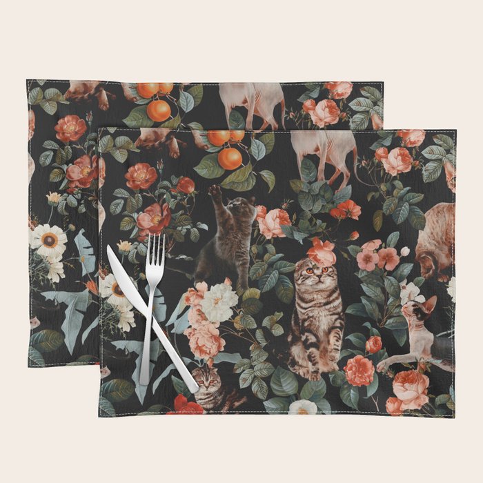 Cat and Floral Pattern II Placemat Gallery Image 1
