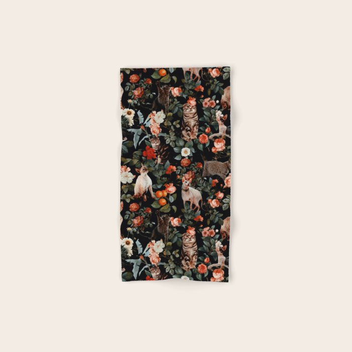 Cat and Floral Pattern II Hand & Bath Towel Gallery Image 1