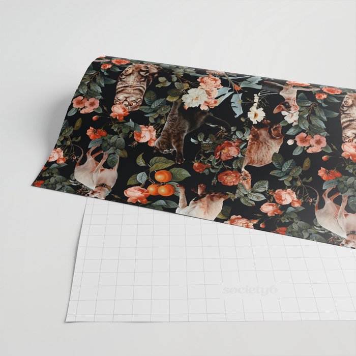 Cat and Floral Pattern II Wrapping Paper Gallery Image 2