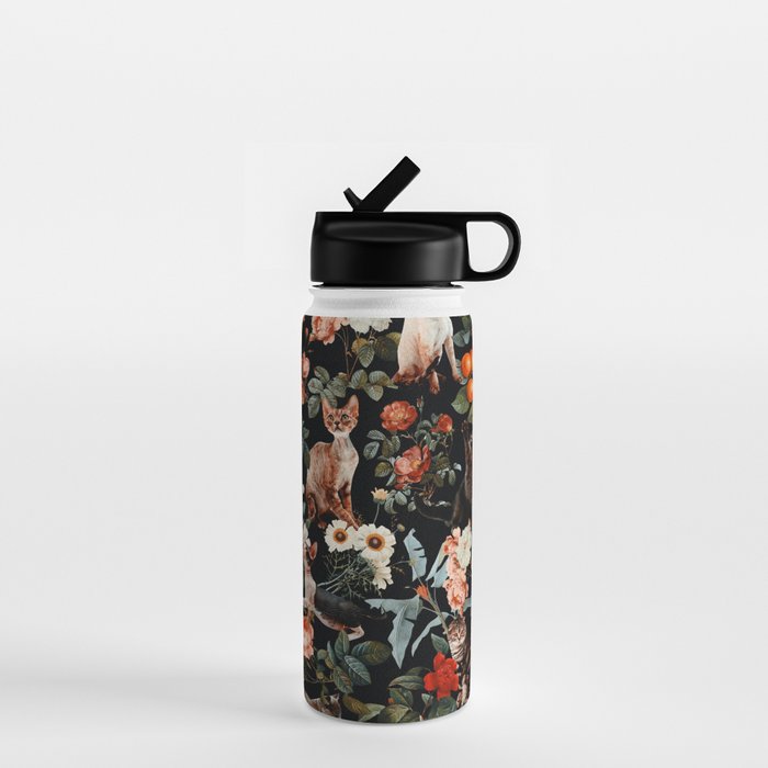 Cat and Floral Pattern II Water Bottle Gallery Image 1
