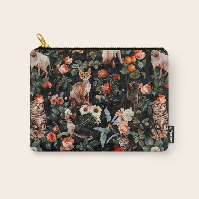 Cat and Floral Pattern II Carry All Pouch Gallery Image 1