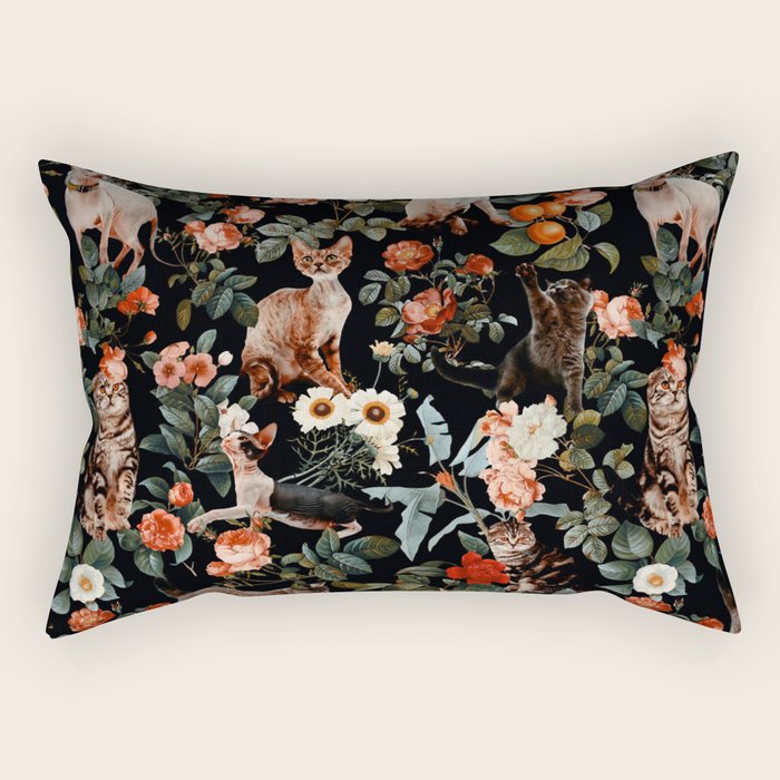 Cat and Floral Pattern II Rectangular Pillow Gallery Image 2