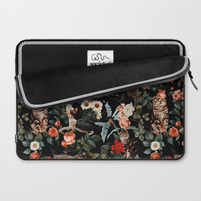 Cat and Floral Pattern II Laptop Sleeve Gallery Image 2