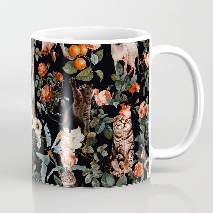 Cat and Floral Pattern II Coffee Mug Gallery Image 1