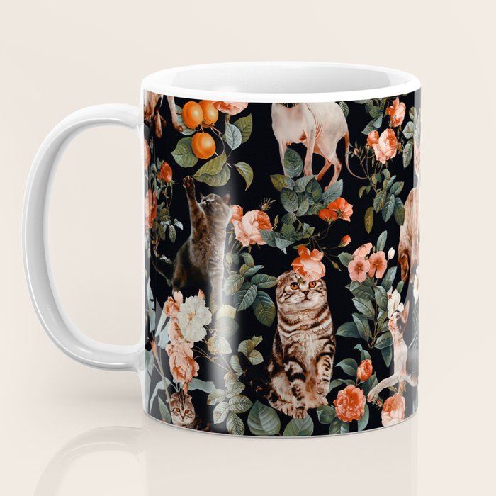 Cat and Floral Pattern II Coffee Mug Gallery Image 3