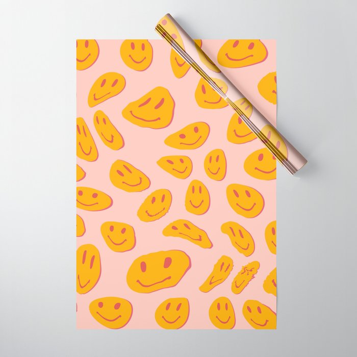 70s retro yellow smile face illustration  Wrapping Paper Gallery Image 1