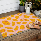 70s retro yellow smile face illustration  Outdoor Rug Gallery Image 2