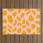 70s retro yellow smile face illustration  Outdoor Rug Gallery Image 1