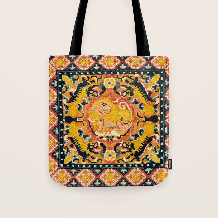 Shigatse Khagangma  Antique Tibetan Seat Mat Print Tote Bag Gallery Image 1