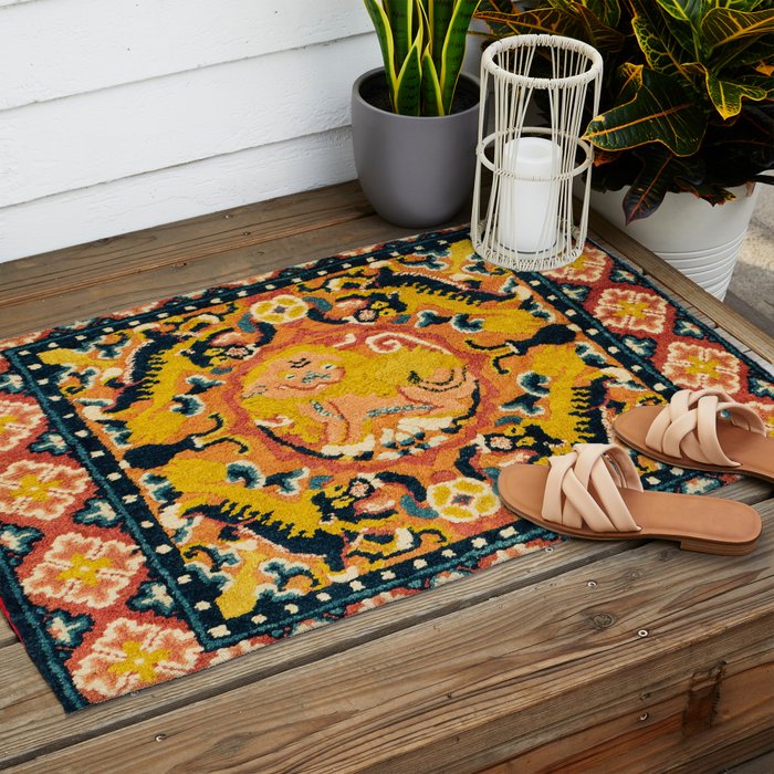 Shigatse Khagangma  Antique Tibetan Seat Mat Print Outdoor Rug Gallery Image 2