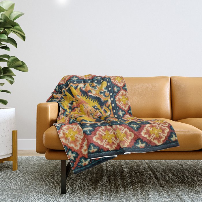 Shigatse Khagangma  Antique Tibetan Seat Mat Print Throw Blanket Gallery Image 1