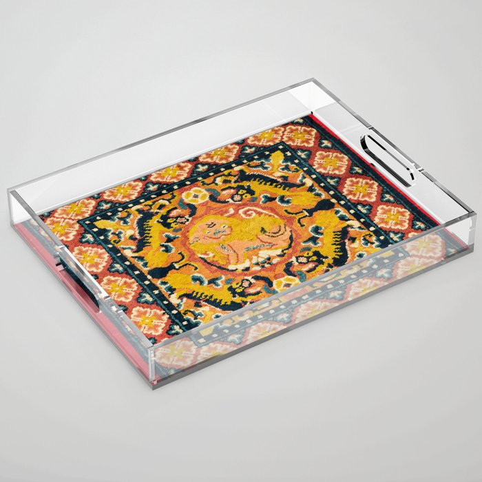 Shigatse Khagangma  Antique Tibetan Seat Mat Print Acrylic Tray Gallery Image 1