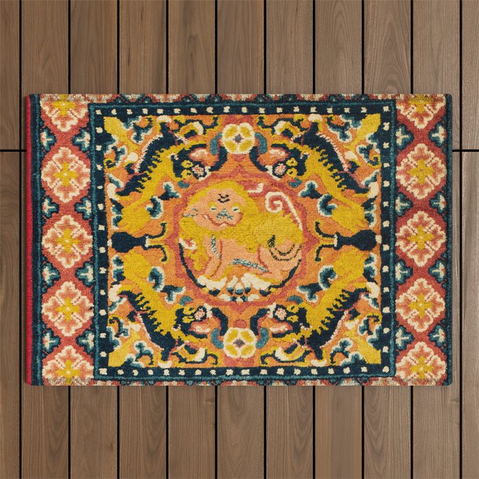 Shigatse Khagangma  Antique Tibetan Seat Mat Print Outdoor Rug Gallery Image 1