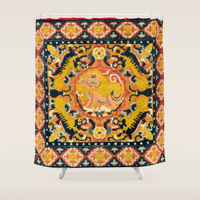 Shigatse Khagangma  Antique Tibetan Seat Mat Print Shower Curtain Gallery Image 1