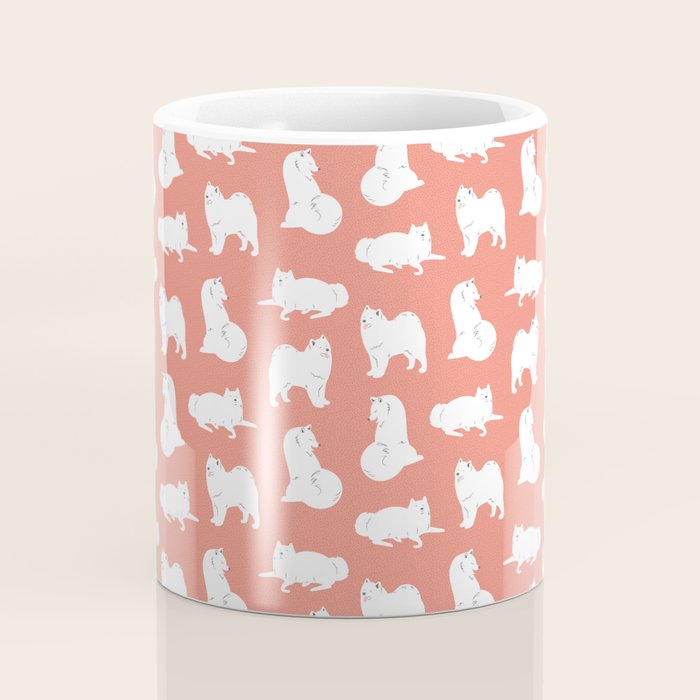 Samoyed Print in Coral Coffee Mug Gallery Image 4