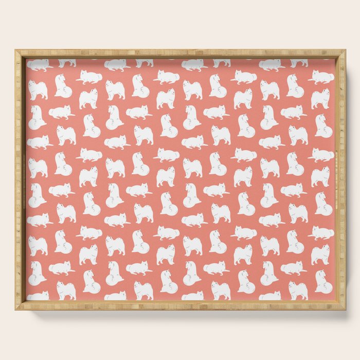 Samoyed Print in Coral Serving Tray Gallery Image 1