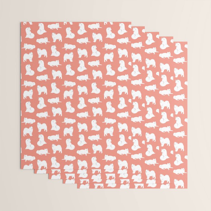 Samoyed Print in Coral Wrapping Paper Gallery Image 3