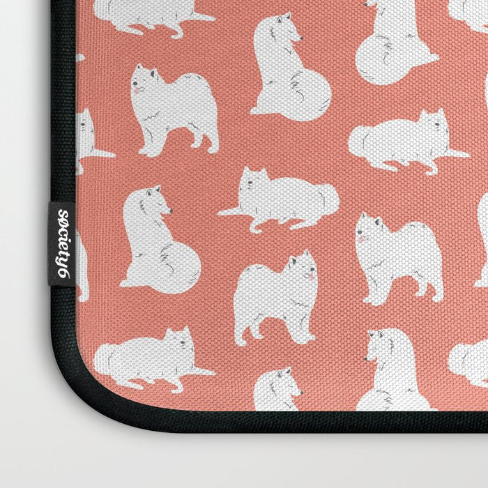 Samoyed Print in Coral Laptop Sleeve Gallery Image 3