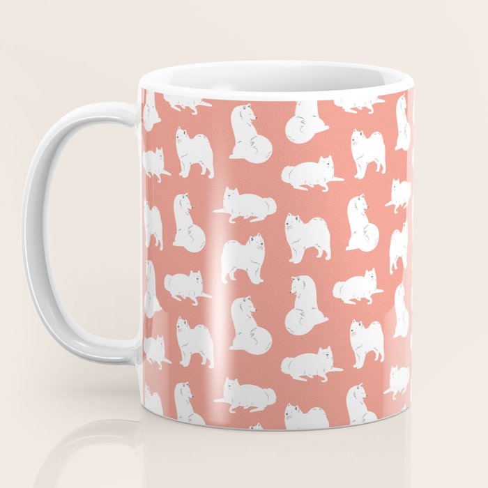 Samoyed Print in Coral Coffee Mug Gallery Image 3