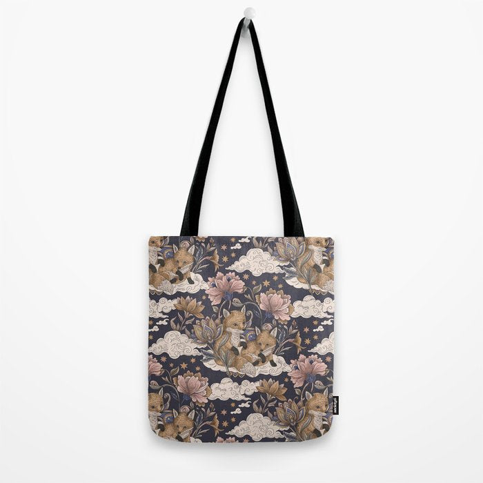 Fox Cubs in Moonlit Garden Tote Bag Gallery Image 2