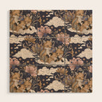Fox Cubs in Moonlit Garden Wood Wall Art Gallery Image 1