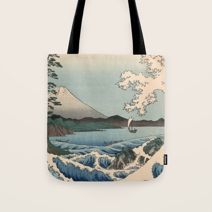 Utagawa Hiroshige - Sea Off Satta, Suruga Province - Vintage Japanese Woodblock Print Art, 1858. Tote Bag Gallery Image 1