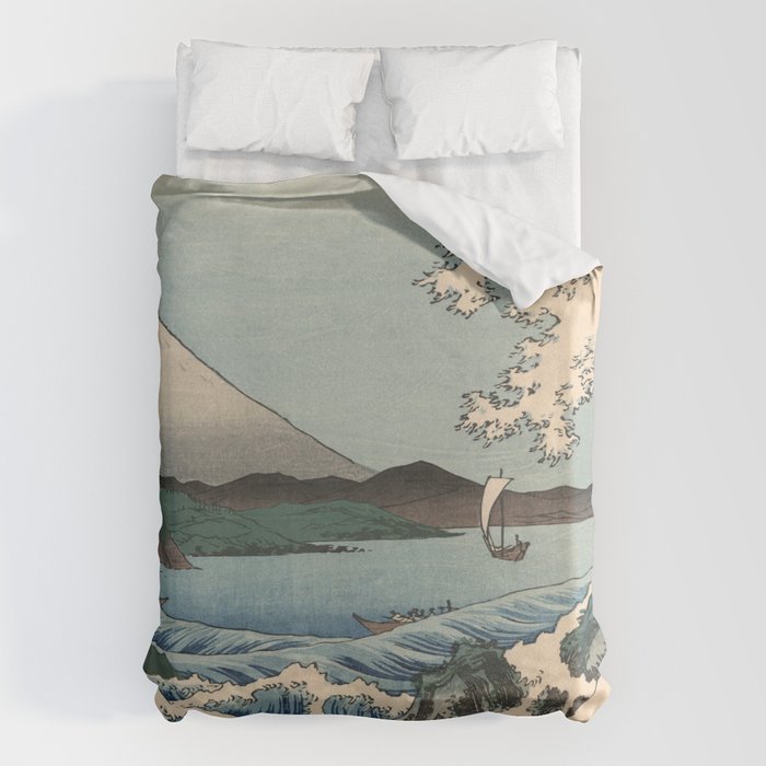 Utagawa Hiroshige - Sea Off Satta, Suruga Province - Vintage Japanese Woodblock Print Art, 1858. Duvet Cover Gallery Image 6