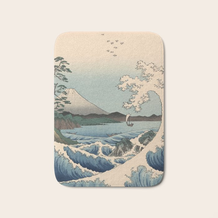 Utagawa Hiroshige - Sea Off Satta, Suruga Province - Vintage Japanese Woodblock Print Art, 1858. Bath Mat Gallery Image 1