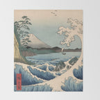 Utagawa Hiroshige - Sea Off Satta, Suruga Province - Vintage Japanese Woodblock Print Art, 1858. Throw Blanket Gallery Image 2