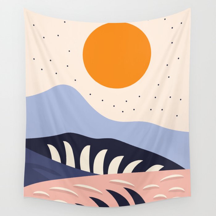  Abstract sunset mountain nature landscape art	 Wall Tapestry Gallery Image 4