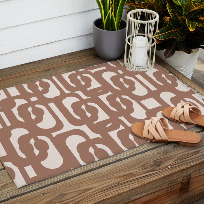Midcentury Modern Loops Pattern 1 Inspired by PANTONE 17 1230 Mocha Mousse Outdoor Rug Gallery Image 2