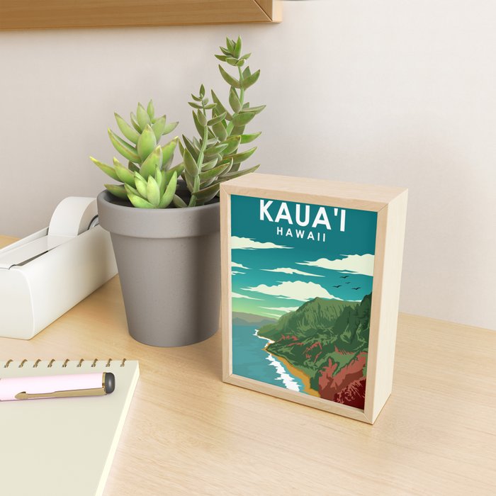 Kauai Hawaii Vintage Minimal Retro Travel Poster Mini Art Print Gallery Image 2