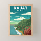 Kauai Hawaii Vintage Minimal Retro Travel Poster Mini Art Print Gallery Image 1