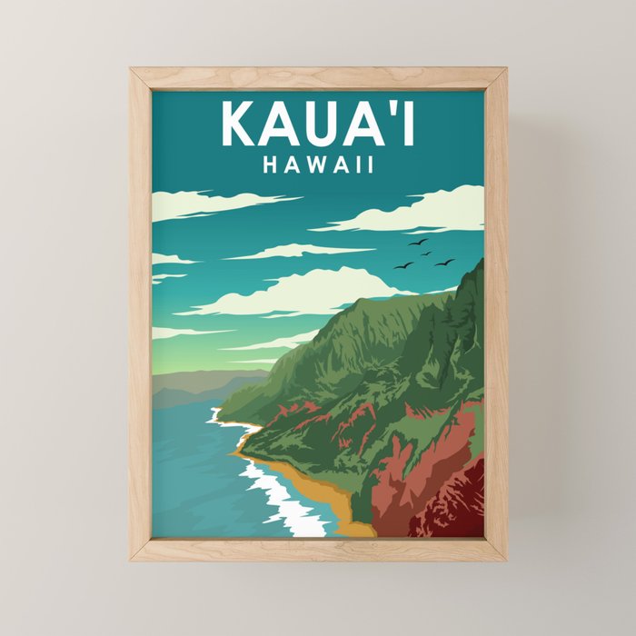 Kauai Hawaii Vintage Minimal Retro Travel Poster Mini Art Print Gallery Image 1