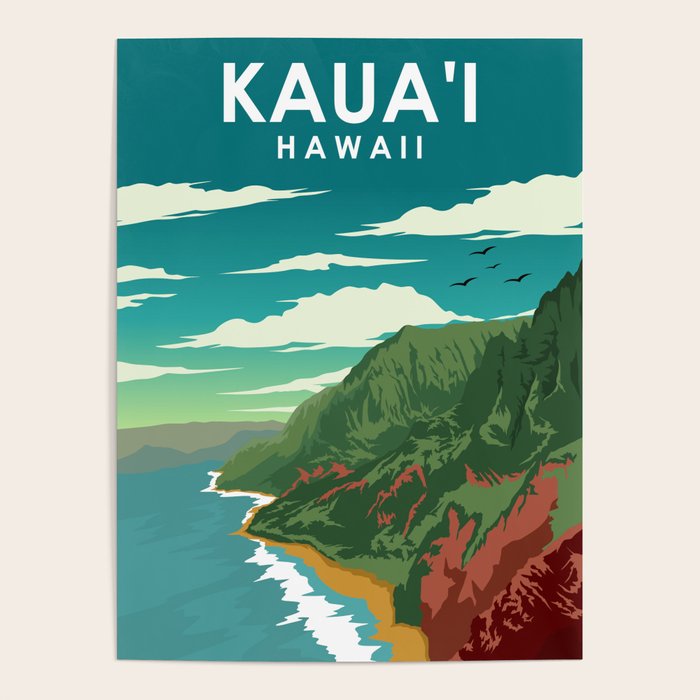 Kauai Hawaii Vintage Minimal Retro Travel Poster Poster Gallery Image 1