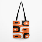 Mid Century Modern Piquet Retro Abstract Pattern Orange Black White Tote Bag Gallery Image 2