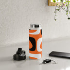 Mid Century Modern Piquet Retro Abstract Pattern Orange Black White Water Bottle Gallery Image 4