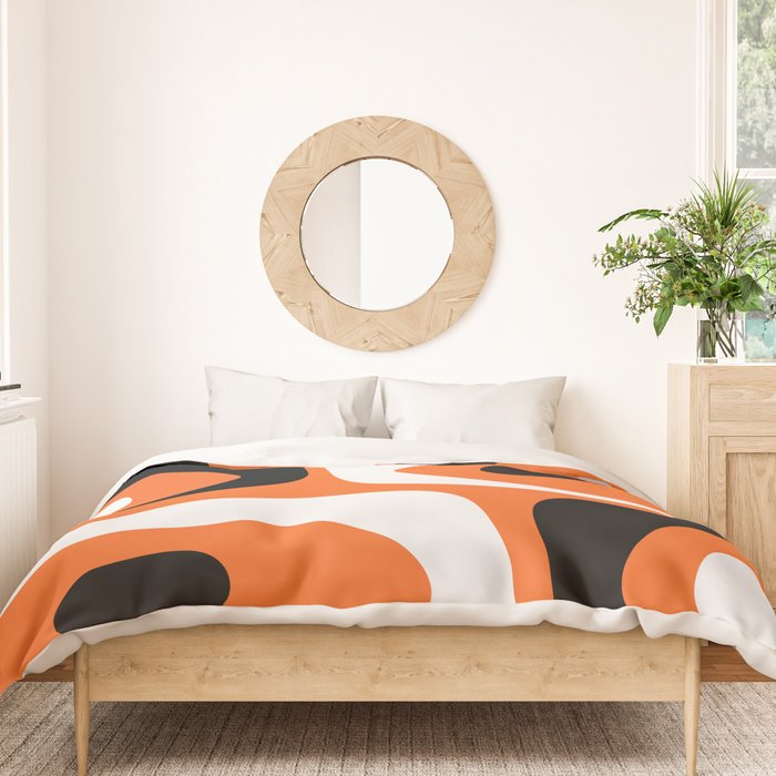 Mid Century Modern Piquet Retro Abstract Pattern Orange Black White Duvet Cover Gallery Image 3
