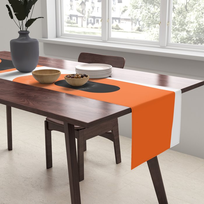 Mid Century Modern Piquet Retro Abstract Pattern Orange Black White Table Runner Gallery Image 2