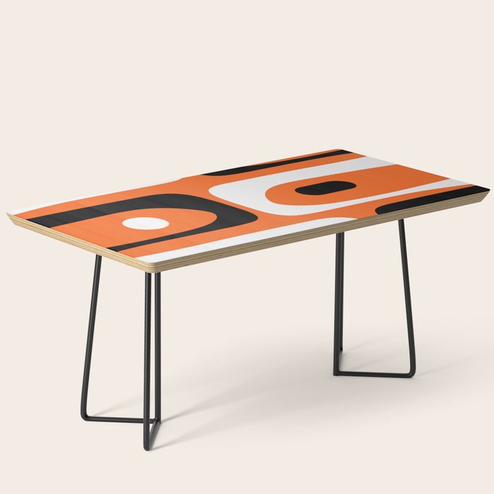Mid Century Modern Piquet Retro Abstract Pattern Orange Black White Coffee Table Gallery Image 1