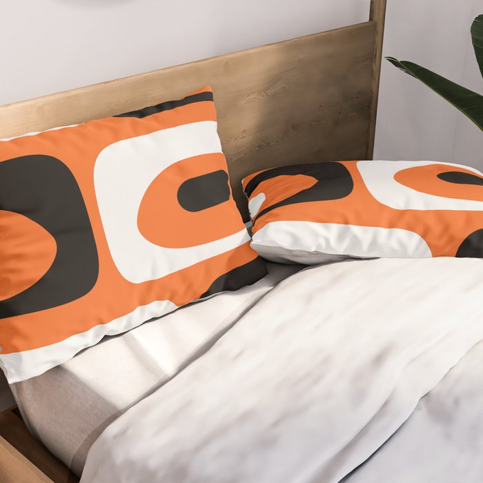 Mid Century Modern Piquet Retro Abstract Pattern Orange Black White Pillow Sham Gallery Image 2