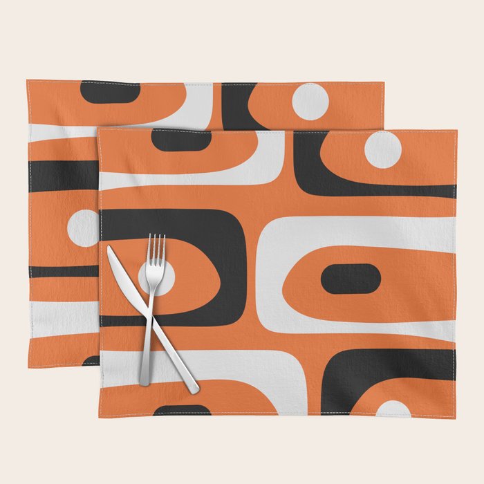 Mid Century Modern Piquet Retro Abstract Pattern Orange Black White Placemat Gallery Image 1