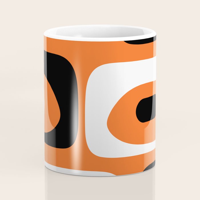 Mid Century Modern Piquet Retro Abstract Pattern Orange Black White Coffee Mug Gallery Image 4