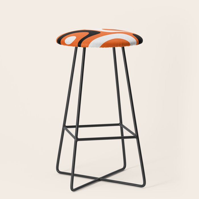 Mid Century Modern Piquet Retro Abstract Pattern Orange Black White Stool Gallery Image 1