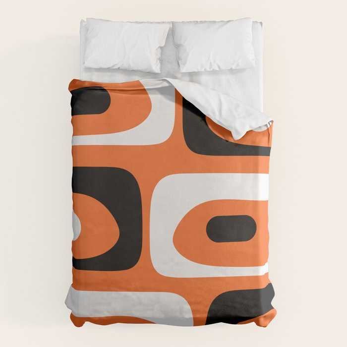 Mid Century Modern Piquet Retro Abstract Pattern Orange Black White Duvet Cover Gallery Image 1