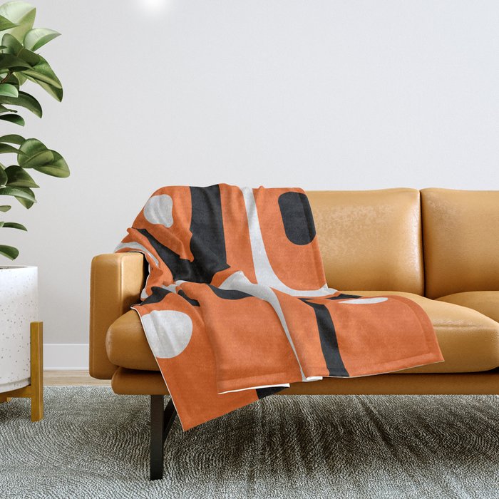 Mid Century Modern Piquet Retro Abstract Pattern Orange Black White Throw Blanket Gallery Image 1