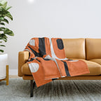 Mid Century Modern Piquet Retro Abstract Pattern Orange Black White Throw Blanket Gallery Image 1