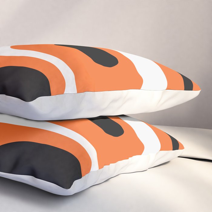 Mid Century Modern Piquet Retro Abstract Pattern Orange Black White Pillow Sham Gallery Image 3