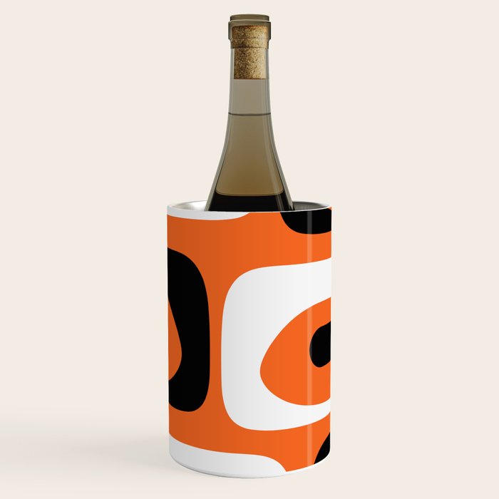 Mid Century Modern Piquet Retro Abstract Pattern Orange Black White Wine Chiller Gallery Image 1
